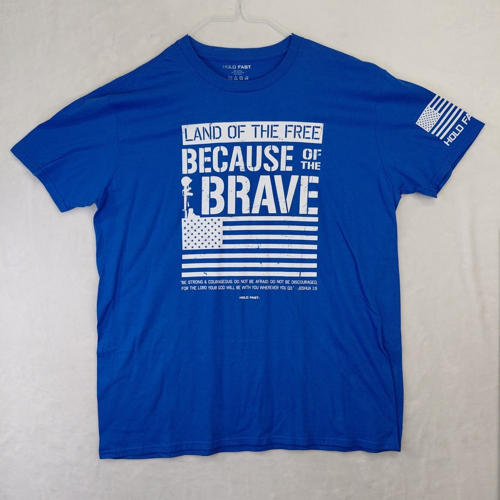 Hold Fast Mens XL Blue Land‎ of the Free Because of the Brave Graphic T-Shirt
